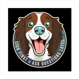 Lick First! English Spring Spaniel Dog Design Posters and Art